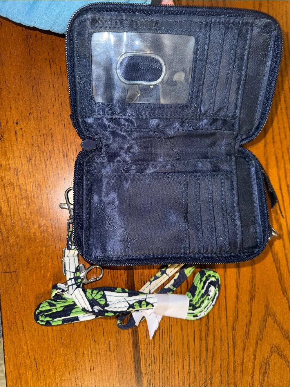 Vera Bradley Navy, Lime & White Floral Quilted Wristlet Phone Pouch